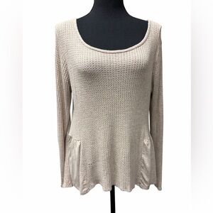 Alya Beige Waffle-Knit Long Sleeve Tunic Top with Pockets Size M Boho Chic